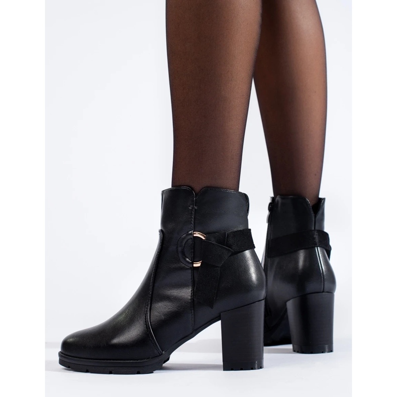 Bottines confortables à talons hauts Shelovet noires 1