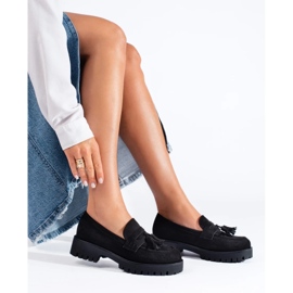 Mocassins Shelovet en daim noir à franges 2