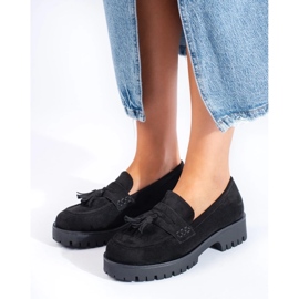 Mocassins Shelovet en daim noir à franges le noir 4