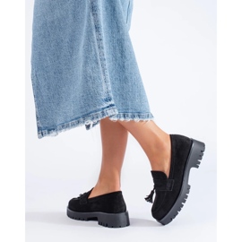 Mocassins Shelovet en daim noir à franges 1