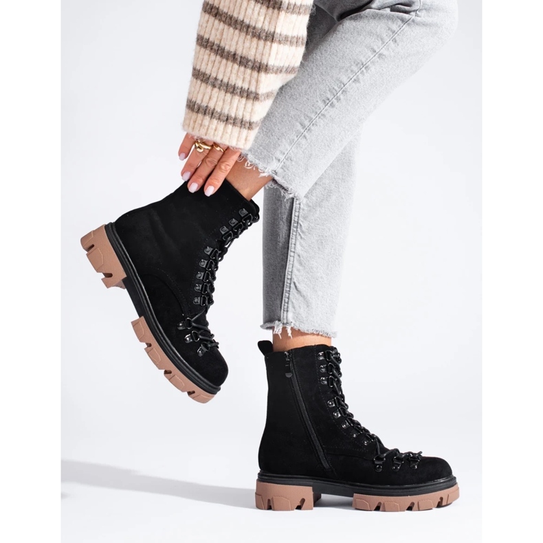 Bottes de travail à lacets en daim, noir, Vinceza le noir 2