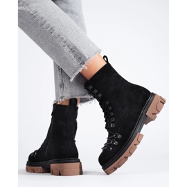 Bottes de travail à lacets en daim, noir, Vinceza le noir 1