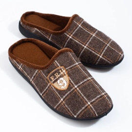 Chaussons homme Shelovet marron à carreaux brun 2
