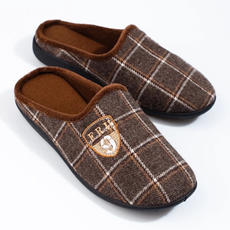 Chaussons homme Shelovet marron à carreaux brun 2