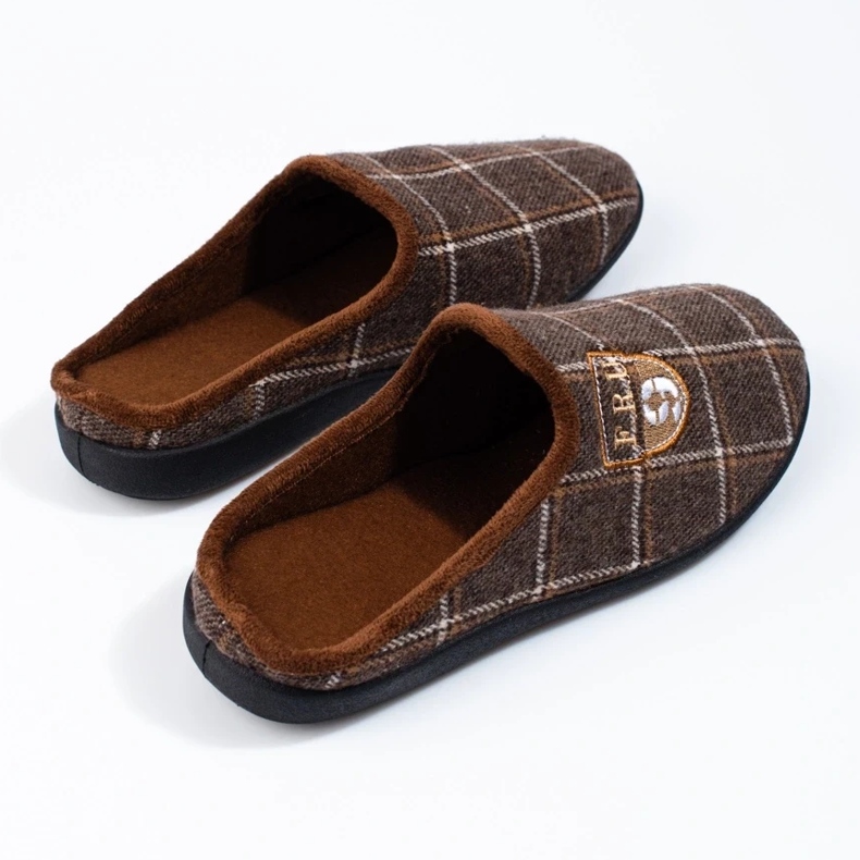 Chaussons homme Shelovet marron à carreaux brun 1