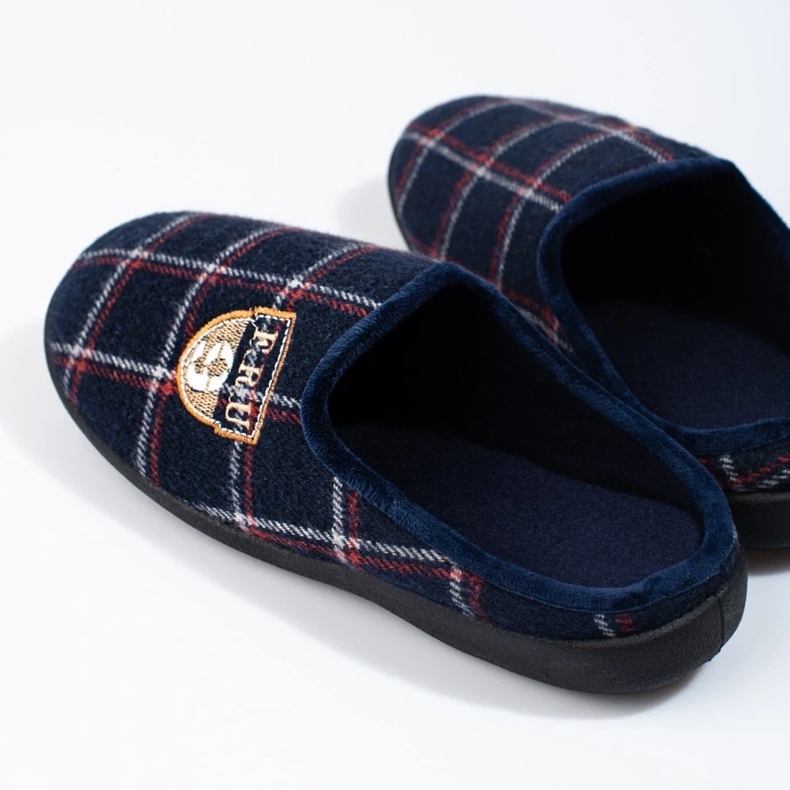Chaussons homme Shelovet à carreaux bleu marine 1