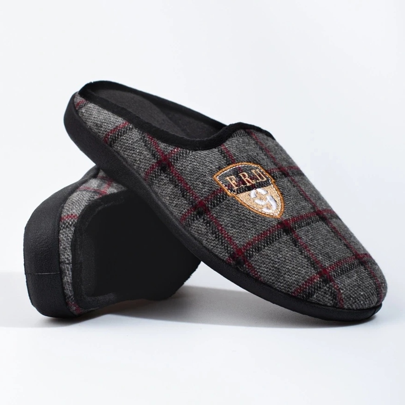 Chaussons homme Shelovet gris à carreaux 1