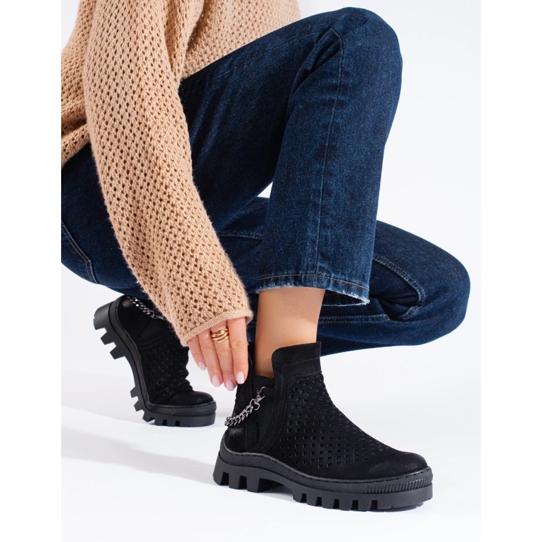 W. Potocki Bottines femme en daim ajouré, noir, Potocki 1