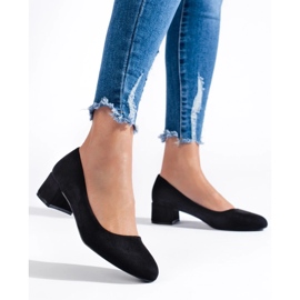 Escarpins femme à petit talon en daim noir 2