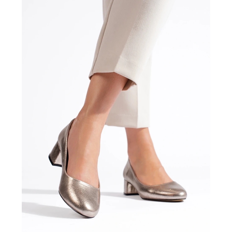 Escarpins femme à petit talon, or foncé d'or 1