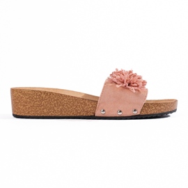 Chaussons femme en daim à fleurs roses 1