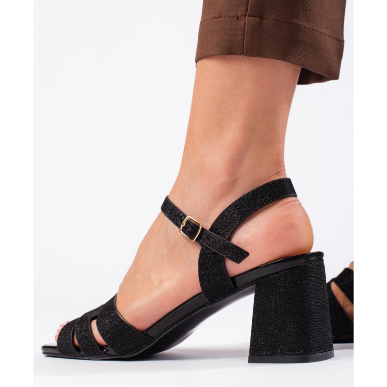 Sandales femme noires à paillettes 2