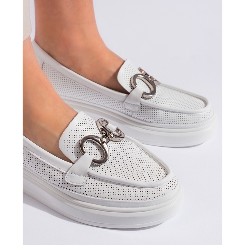 Goodin Mocassins femme blancs ajourés 2