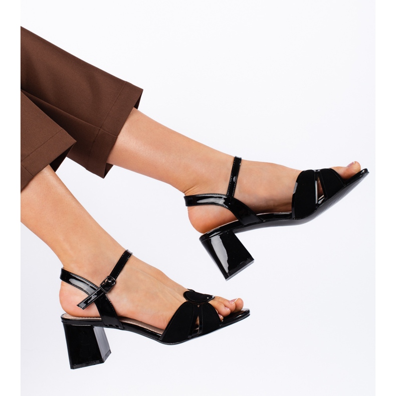 Goodin Sandales à talons pour femme vernies noires 2