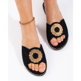Goodin Chaussons femme en daim noir le noir 1