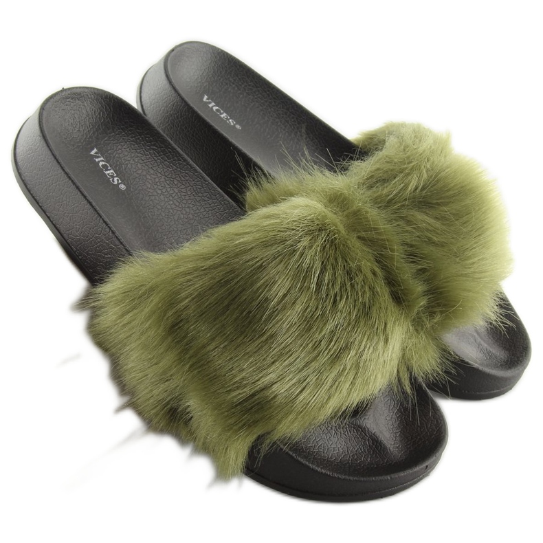Chaussons fourrure verte S36 vert 2