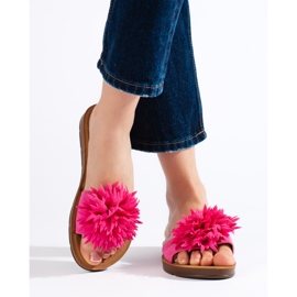 Tongs femme fuchsia avec fleur violet 2