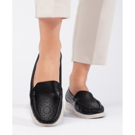 Mocassins femme noirs ajourés 2