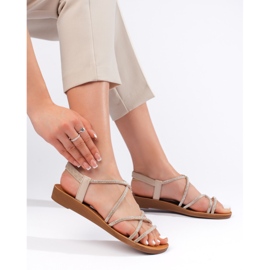 Sandales slip-on beiges avec strass 2