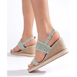 Sandales compensées femme vertes 2