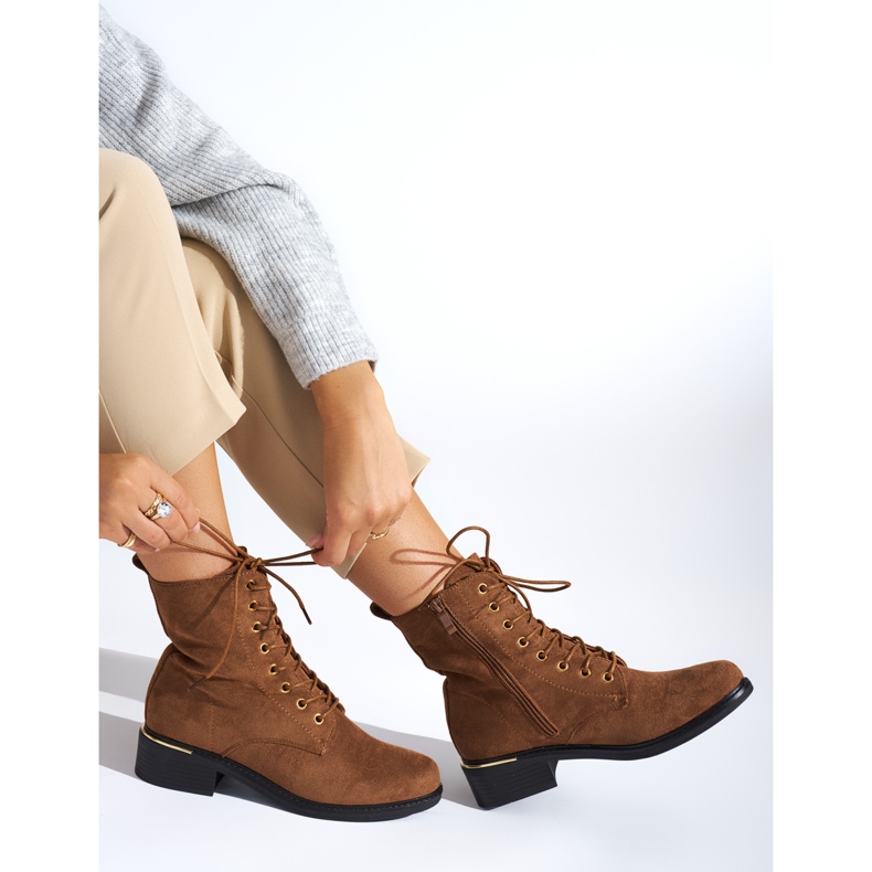Bottines femme marron à lacets et talon bas brun 2