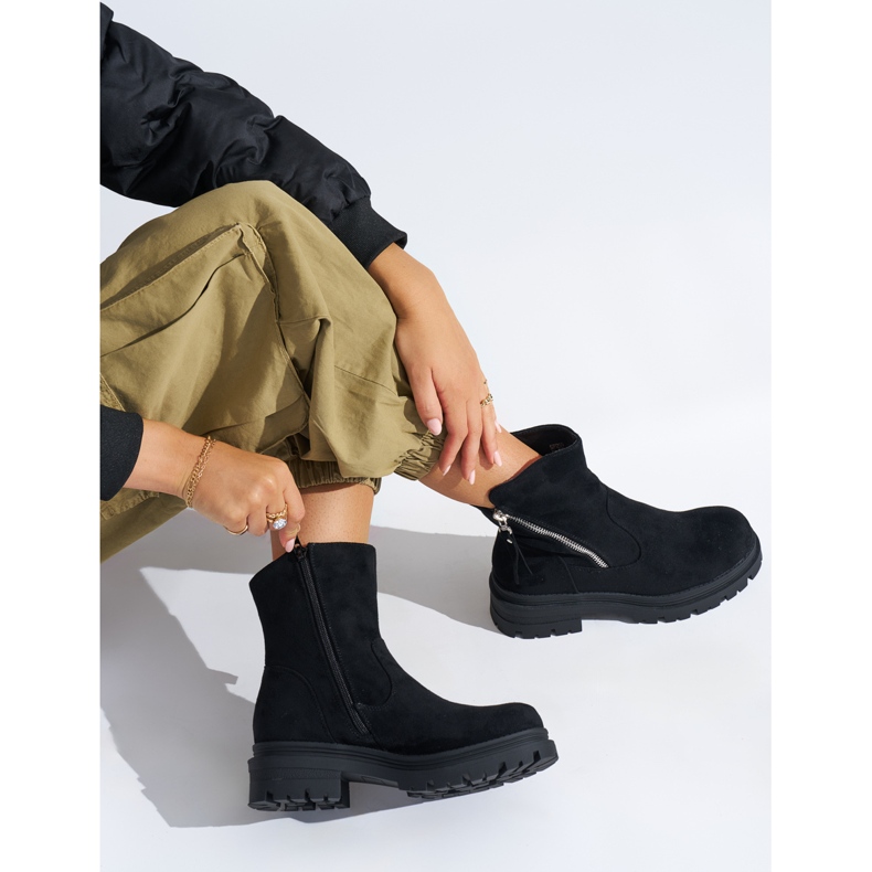 Bottines noires pour femmes avec fermeture éclair décorative le noir 2