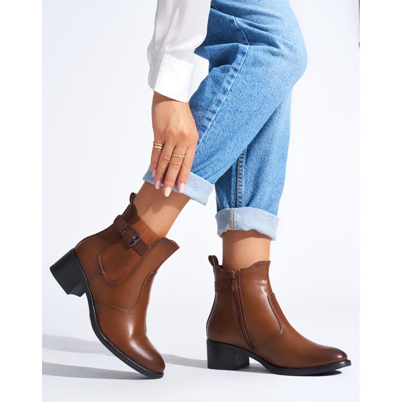Bottines à talons bas pour femme marron brun 2