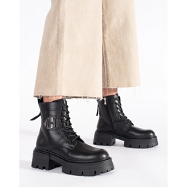 Boots noires en cuir à semelle épaisse le noir 3