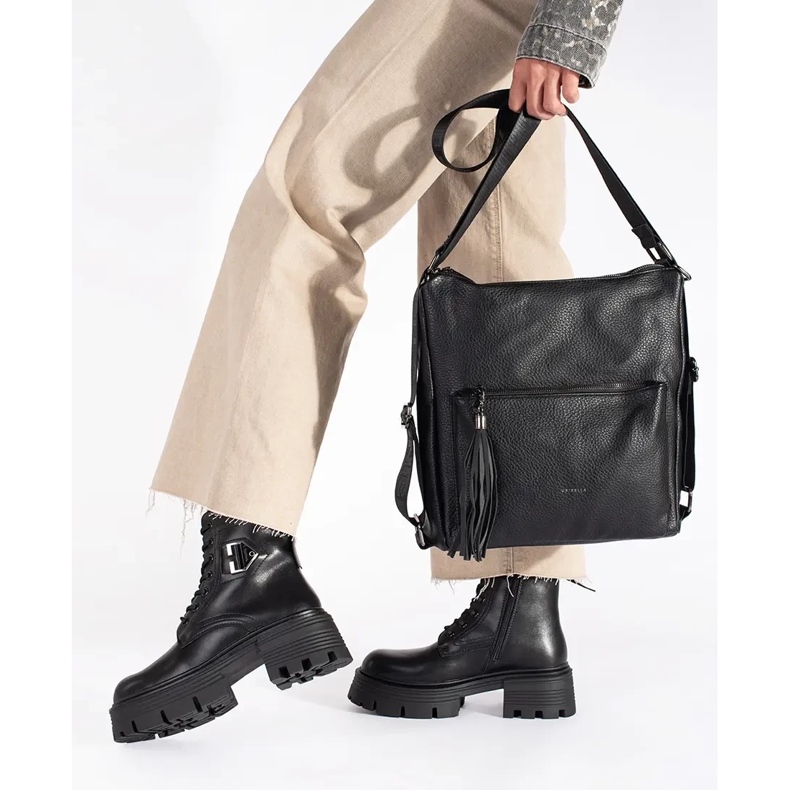 Boots noires en cuir à semelle épaisse le noir 2