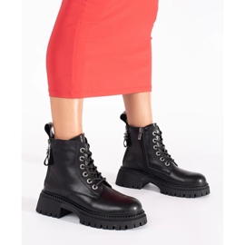 Bottines femme à lacets en cuir noir le noir 2