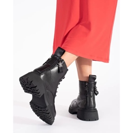 Bottines femme à lacets en cuir noir le noir 1