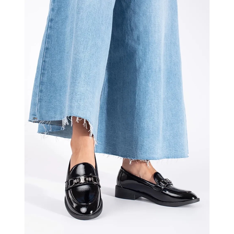 Goodin Mocassins femme noirs laqués 2