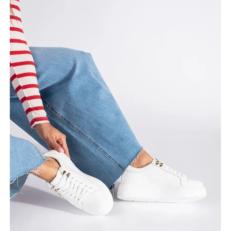 Baskets à plateforme en cuir blanc 1