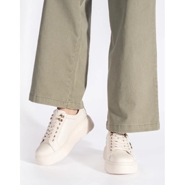 Baskets à plateforme en cuir beige blanche 1