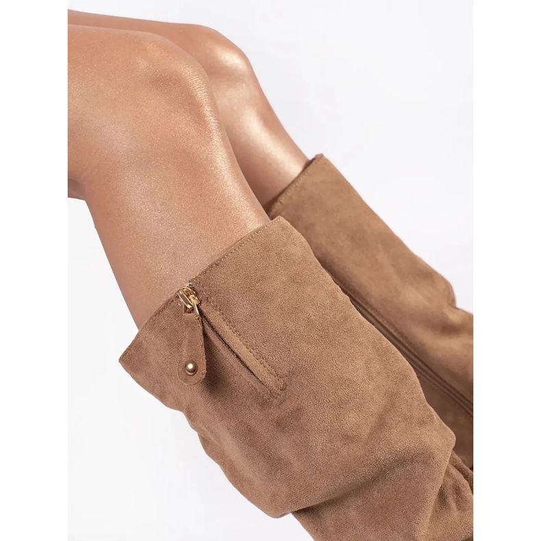 Bottines compensées femme en daim beige 1