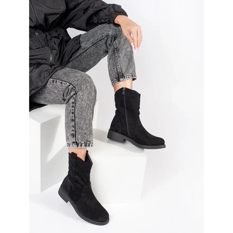 Santiags femme en daim noir le noir 2