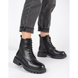 Bottes de travail en cuir noir pour femmes sur la plateforme Sergio Leone 1
