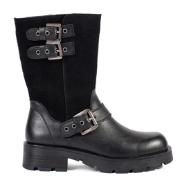 Bottines pour femmes en cuir noir sur la plateforme décorées de rayures Sergio Leone 1