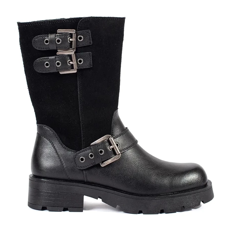 Bottines pour femmes en cuir noir sur la plateforme décorées de rayures Sergio Leone 1