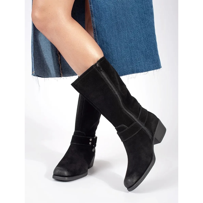 Bottes de cowboy en cuir noir pour femmes de Sergio Leone le noir 1