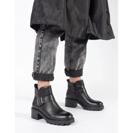Bottines à talons hauts pour femmes en cuir noir avec boucle décorative par Sergio Leone le noir 2