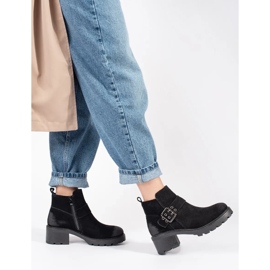 Bottines noires à talons hauts pour femmes en cuir nubuck naturel avec boucle décorative par Sergio Leone le noir 1