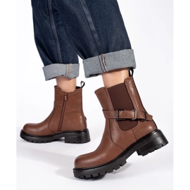 Bottines Chelsea pour femme en cuir marron à plateforme Sergio Leone brun 1