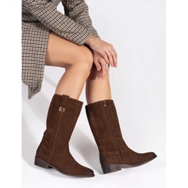 Bottes de cowboy pour femmes en cuir marron à talons hauts par Sergio Leone brun 1 Bottes de cowboy pour femmes en cuir marron à talons hauts par Sergio Leone brun 1