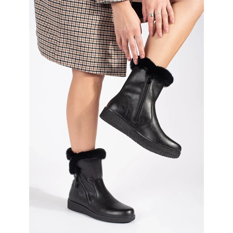 Bottes isolées pour femmes en cuir noir avec fourrure par Sergio Leone le noir 1