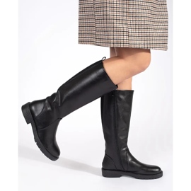 Bottes classiques pour femmes en cuir noir par Sergio Leone 1
