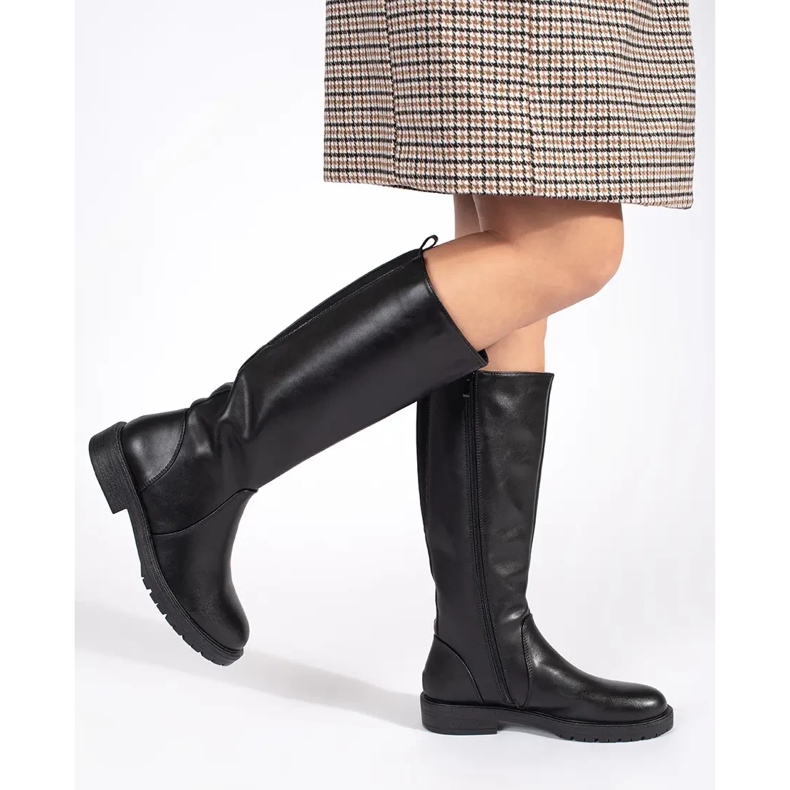 Bottes classiques pour femmes en cuir noir par Sergio Leone 1