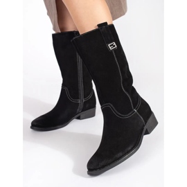 Bottes de cowboy pour femmes en cuir noir à talons hauts par Sergio Leone 2