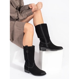 Bottes de cowboy pour femmes en cuir noir à talons hauts par Sergio Leone le noir 1