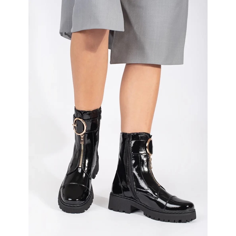Goodin Bottines vernies noires avec fermeture éclair décorative le noir 1